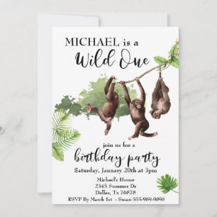 Invitación Monos acuarela de la jungla Wild One