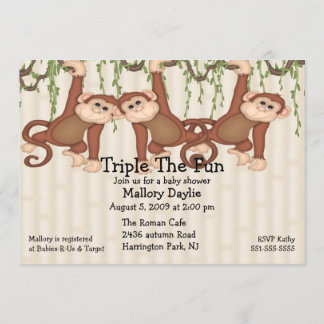 Invitación Monos del trío de Baby Shower