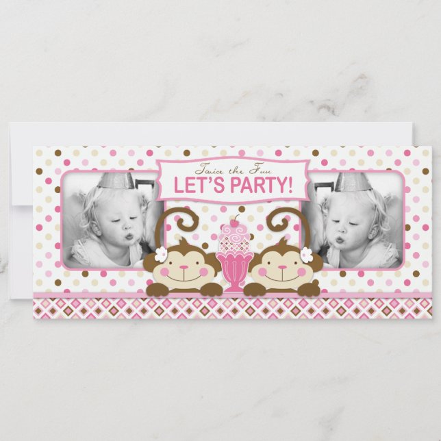 Invitación Monos gemelos y helados domingo cumpleaños (Anverso)
