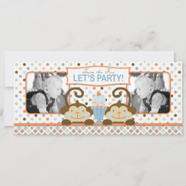 Invitación Monos gemelos y helados Sundae Cumpleaños (Anverso)