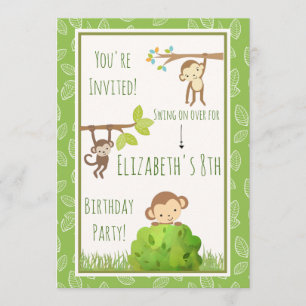 Invitación Monos que se balancean de la fiesta de cumpleaños