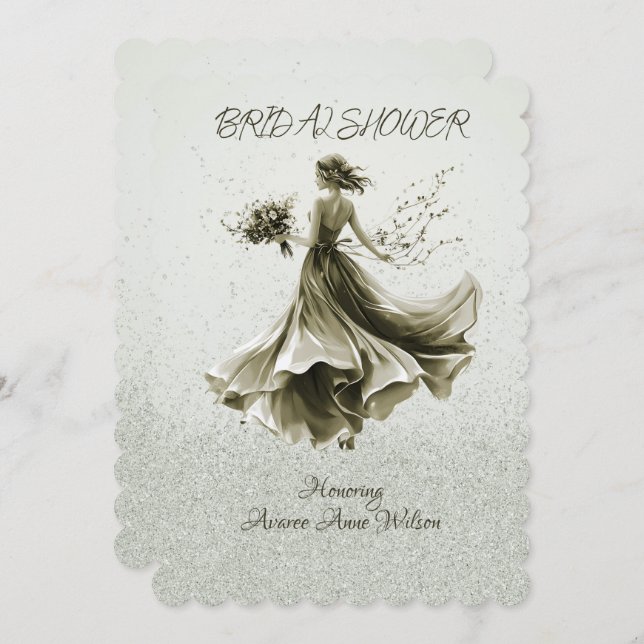 Invitación Monotone marrón Saltando Ducha de Boda de Novia (Anverso / Reverso)