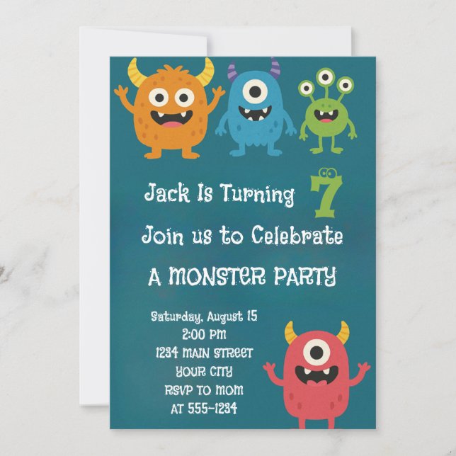 Invitación Monster Alien Kids Birthday Invitation (Anverso)