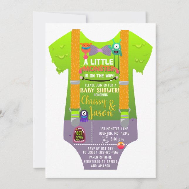 Invitación Monster Baby Shower - Han creado un monstruo (Anverso)