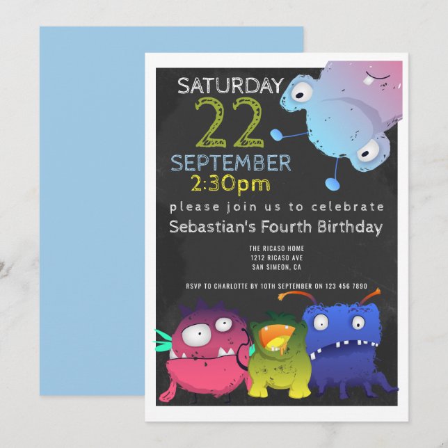 Invitación Monster Bash Birthday Party Personalizado (Anverso / Reverso)