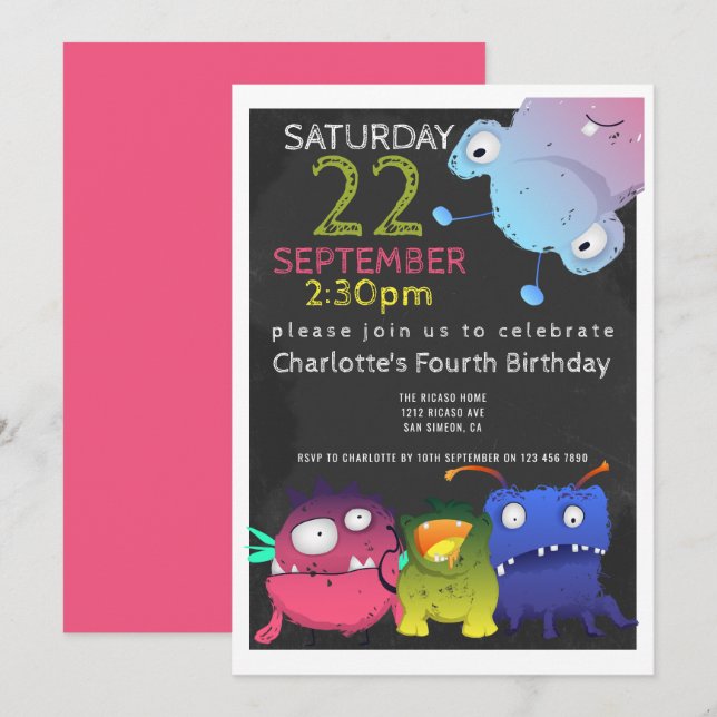 Invitación Monster Bash Birthday Party Personalizado (Anverso / Reverso)