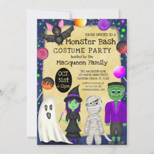 Invitación Monster Bash Costume fiesta de Halloween