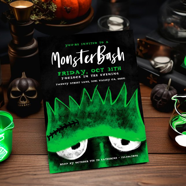 Invitación Monster Bash | Festín Frankenstein Halloween (Monster Bash | Spooky Frankenstein Halloween Party Invitation)