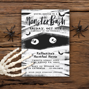 Invitación Monster Bash   Partido Halloween de la Mummy Blanc