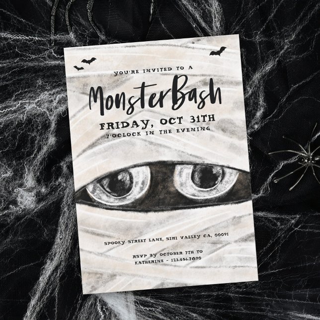 Invitación Monster Bash Spooky Mummy Halloween Party (Monster Bash Spooky Wrapped Mummy Halloween Party Invitation)