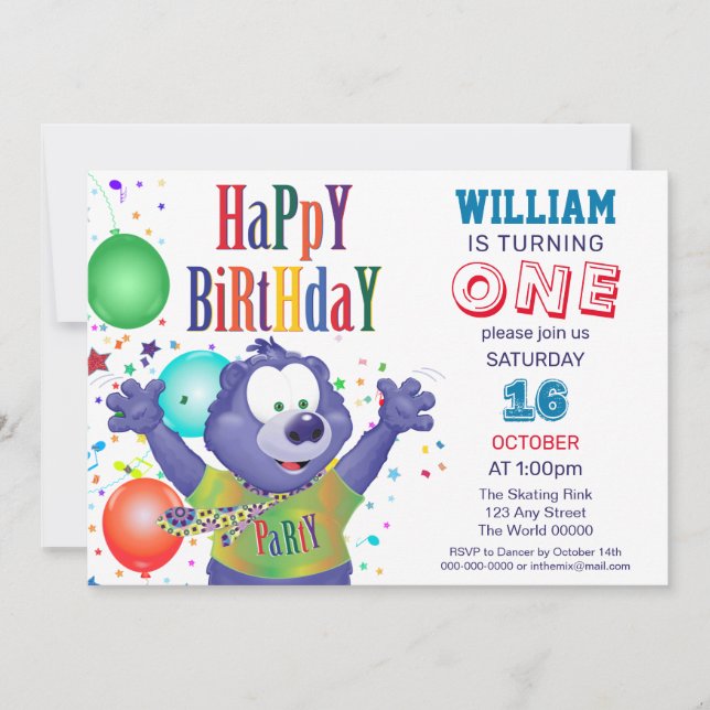 Invitación Monster Bear Kids Fiesta de cumpleaños (Anverso)