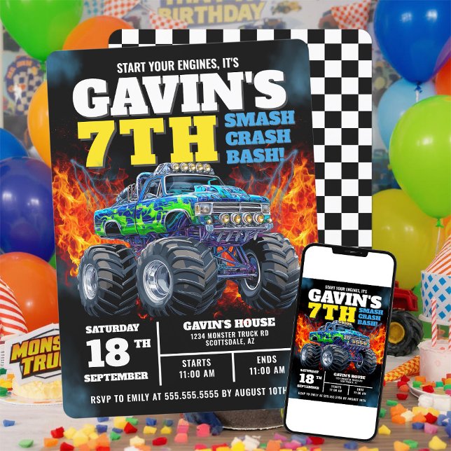 Invitación Monster Camión Guay Azul 7 cumpleaños personalizad (Subido por el creador)