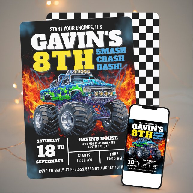 Invitación Monster Camión Guay Azul 8 cumpleaños personalizad (Subido por el creador)