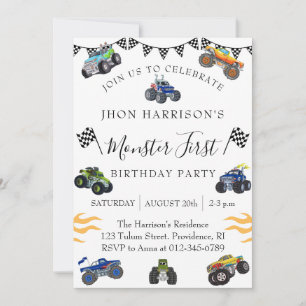 Invitación Monster Car Kids Fiesta de cumpleaños