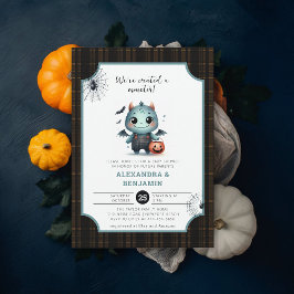 Invitación Monster Halloween Tartan Cute Coed Boy Baby Shower