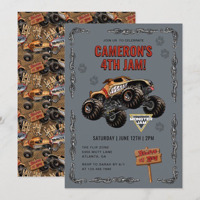 Invitación Monster Jam - Cumpleaños de Monster Mutt (Anverso / Reverso)