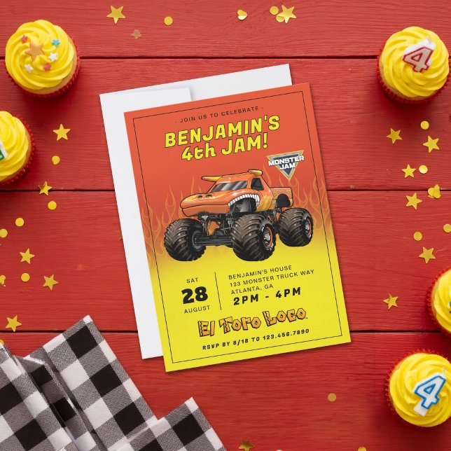 Invitación Monster Jam - El Cumpleaños de El Toro Loco (Invitation on simulated table)