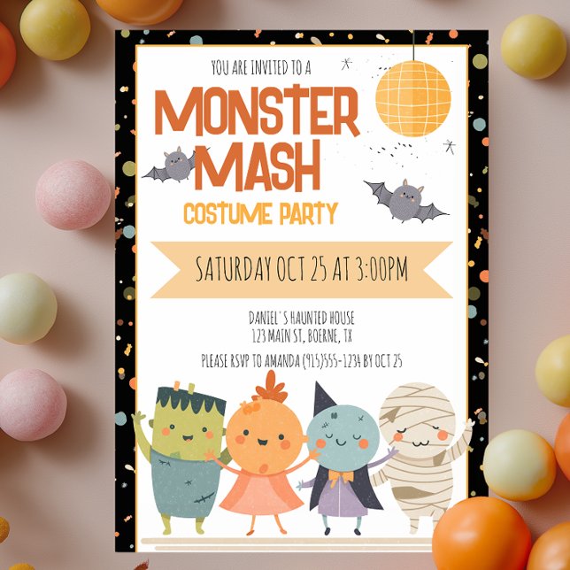 Invitación Monster Mash Costume Fiestas niños Halloween (Monster Mash Halloween Party Invitation for Kids)