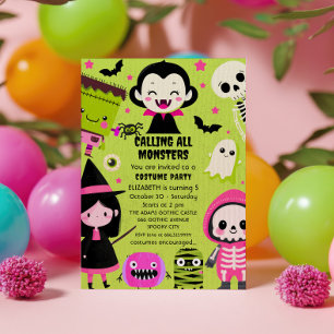 Invitación Monster Mash Green Kids Halloween Birday Party