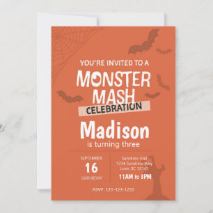 Invitación Monster Mash Halloween Cumpleaños Invite (naranja)