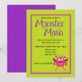 Invitación Monster Mash Niños de color rosa adoran Halloween 