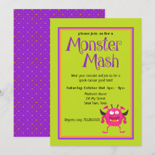 Invitación Monster Mash Niños de color rosa adoran Halloween 
