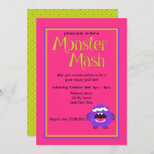 Invitación Monster Mash Purple Kids Cuidan Halloween colorido