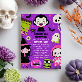 Invitación Monster Mash Purple Kids Halloween Fiesta de cumpl