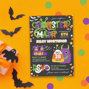 Invitación Monster Mash Typography Kids Halloween Cumpleaños