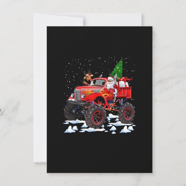 Invitación Monster Red Truck With Santa, Christmas Tree, Rein (Anverso)