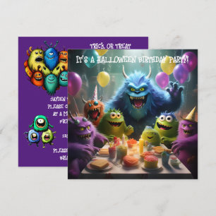 Invitación Monster Theme Kids Halloween Birthday Party