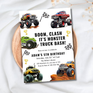 Invitación Monster Truck Bash Birthday For Boys Race Car 