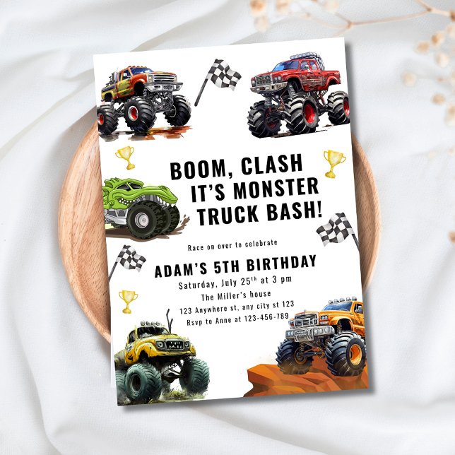 Invitación Monster Truck Bash Birthday For Boys Race Car  (Subido por el creador)