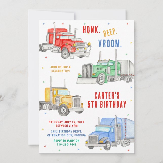 Invitación Monster Truck Bash Boy Birthday Invitation (Anverso)