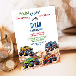 Invitación Monster Truck Bash Boy Birthday Invitation