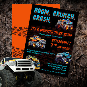Invitación Monster Truck Bash Boy fiesta de cumpleaños 7