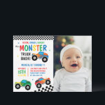 Invitación Monster Truck Bash Colorful Groovy Kids Cumpleaños<br><div class="desc">BOOM,  SMASH,  CRASH,  ¡ES UNA BASURA DE MONSTRUO! CAMIONES COLORIDAS ROJAS VERDES Y BLANCAS CON INVITACIÓN DE CUMPLEAÑOS DE CUMPLEAÑOS DE CUMPLEAÑOS CON ESTILO RETRO DE PATRÓN VERDE Y BLANCO</div>