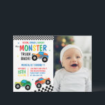 Invitación Monster Truck Bash Colorful Groovy Kids Cumpleaños<br><div class="desc">BOOM,  SMASH,  CRASH,  ¡ES UNA BASURA DE MONSTRUO! CAMIONES COLORIDAS ROJAS VERDES Y BLANCAS CON INVITACIÓN DE CUMPLEAÑOS DE CUMPLEAÑOS DE CUMPLEAÑOS CON ESTILO RETRO DE PATRÓN VERDE Y BLANCO</div>