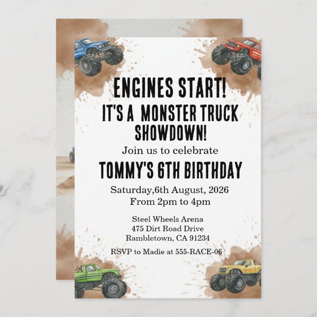 Invitación Monster Truck Birthday Invitation (Anverso / Reverso)