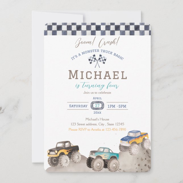 Invitación Monster Truck Birthday Invitation (Anverso)