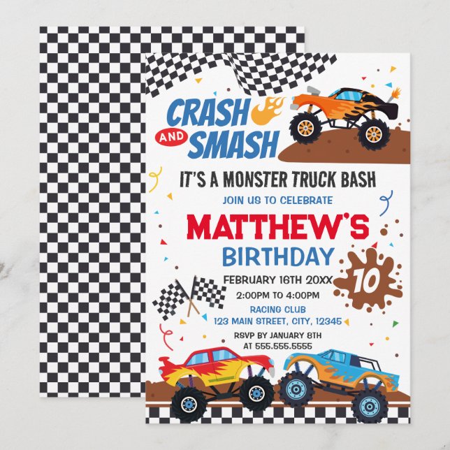 Invitación Monster Truck Birthday Party Invitation (Anverso / Reverso)