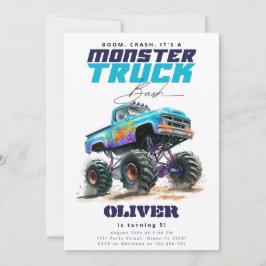 Invitación Monster Truck Blue Birthday