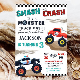 Invitación Monster Truck Boy 3 cumpleaños fiesta de invitació