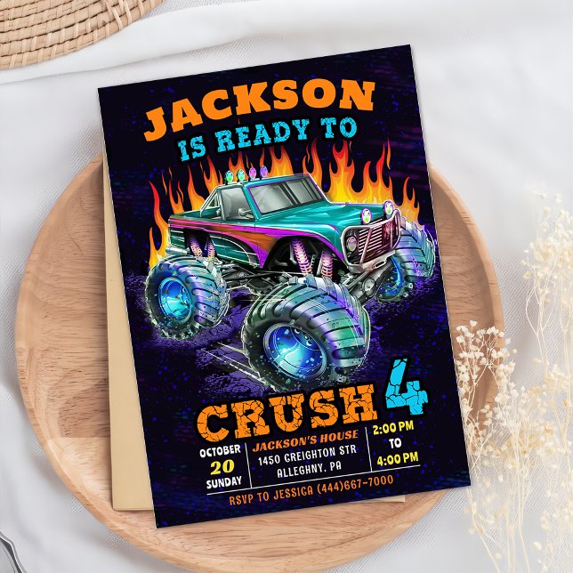 Invitación Monster Truck Boy 4 Fiesta de cumpleaños (Subido por el creador)