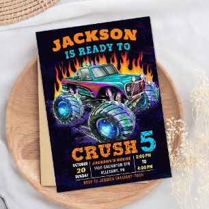 Invitación Monster Truck Boy 5ª fiesta de cumpleaños