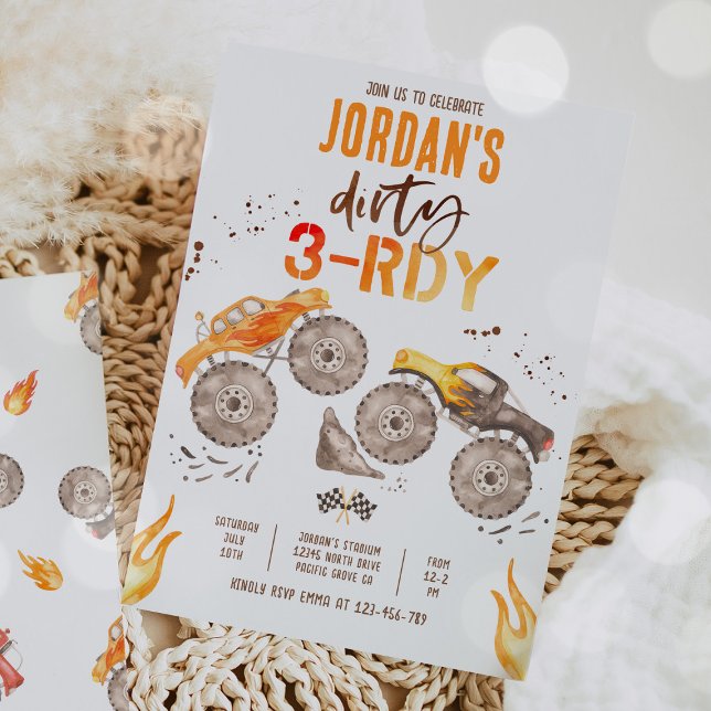 Invitación Monster Truck Boy Dirty 3-rdy Fiesta de cumpleaños (Subido por el creador)