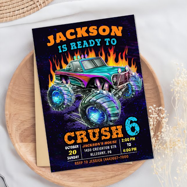 Invitación Monster Truck Boy Fiesta de Cumpleaños 6 (Subido por el creador)