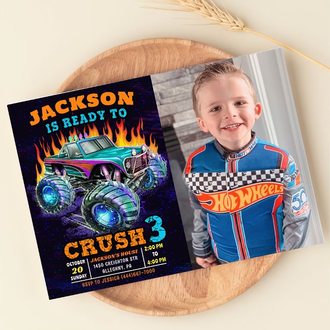 Invitación Monster Truck Boy foto de cumpleaños 3 (Subido por el creador)