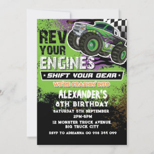 Invitación Monster Truck Boy Green Invitation