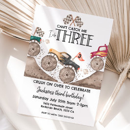 Invitación Monster Truck Can't catch me, I am three birthday 